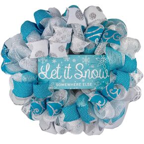 Let It Snow Somewhere Else Wreath, Winter Front Door Decor, Hand Made Wreaths, Christmas Mesh Front Door Wreath - White Blue