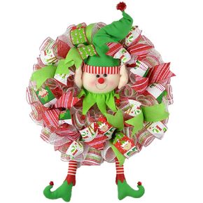 Elf Wreath | Elf Door Wreath | Christmas Mesh Wreath | Holiday Front Door Wreath | Red White Lime Green
