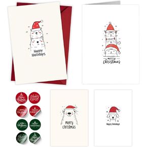Paper Play Merry Christmas Cards Boxed with Envelopes - 20 Foil-Embellished 5x7 Inch Holidays Cards with Easy-Seal Kraft Envelopes & Matching Stickers - Bulk Assorted Designs for Festive Season