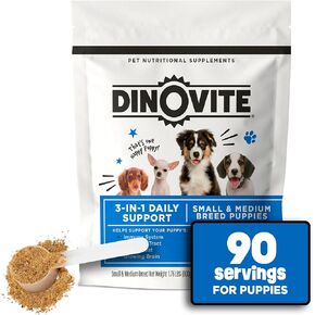 Dinovite Probiotics for Dogs – Promotes Healthy Skin & Coat with Omega 3 for Dogs, Tackles Hot Spots, Supports Digestion & Gut Health – 90 Day Supply for Large Dogs, 45+ lbs