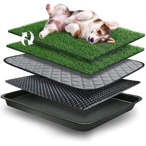 23 x 19 in Pet Potty Grass Mat with Tray, Complete Potty System for Indoor/Outdoor Puppy Training, Reusable Pet Litter Box Training Pads is Easy to Clean Good and Use