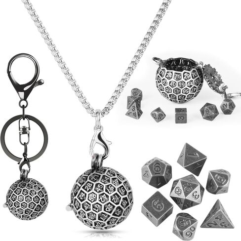 Kabinka Mini DND Dice Set, D100 Hollow Metal Dice Necklace, 7PCS Tiny D&D Dice with Keychain for Dungeons and Dragons, RPG, Portable Dice Case(Ancient Red Copper) in Saudi Arabia