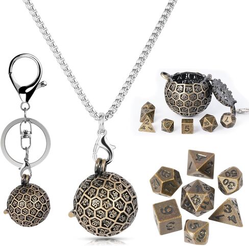 Kabinka Mini DND Dice Set, D100 Hollow Metal Dice Necklace, 7PCS Tiny D&D Dice with Keychain for Dungeons and Dragons, RPG, Portable Dice Case(Ancient Red Copper) in Saudi Arabia