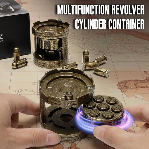 Metal Polyhedral Bullet Dice Tower with Spinning Revolver Cylinder, Cool Cyberpunk Large DND Dice Set for Dungeons and Dragons Gamer Gift and Accessories, Warhammer 40K, D&D, D20,D6, D12,Black in Saudi Arabia