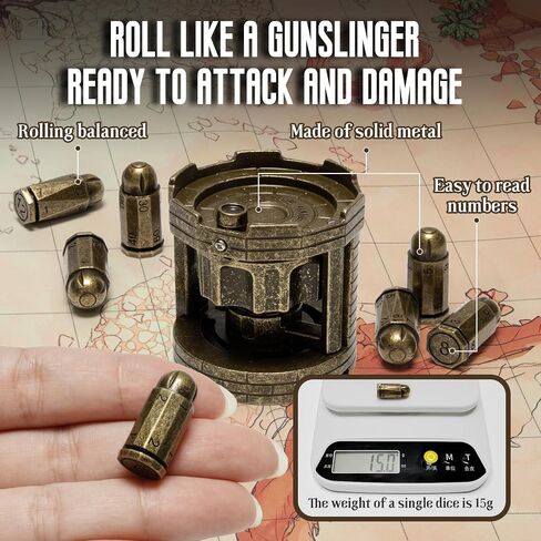 Metal Polyhedral Bullet Dice Tower with Spinning Revolver Cylinder, Cool Cyberpunk Large DND Dice Set for Dungeons and Dragons Gamer Gift and Accessories, Warhammer 40K, D&D, D20,D6, D12,Black in Saudi Arabia