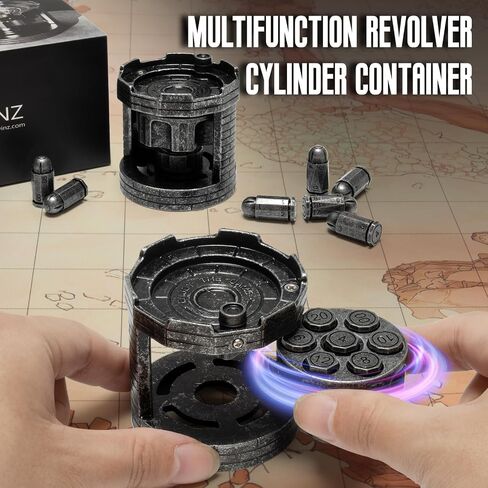 Metal Polyhedral Bullet Dice Tower with Spinning Revolver Cylinder, Cool Cyberpunk Large DND Dice Set for Dungeons and Dragons Gamer Gift and Accessories, Warhammer 40K, D&D, D20,D6, D12,Black in Saudi Arabia