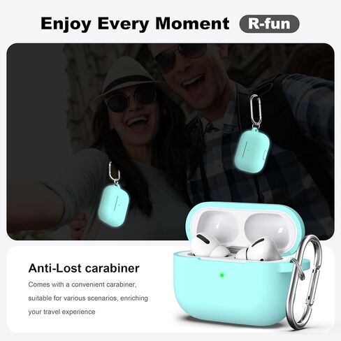 R-fun Compatible with AirPods Pro Case with Keychain,Full Protective Silicone Skin Accessories for Women Men Girl Compatible with Apple 2019 Latest AirPods Pro Case,Front LED Visible,Black in Saudi Arabia