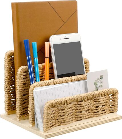 Qunclay Woven Desk Mail Organizer Upright File Holders Vertical Mail Sorter Small Desk File Organizer Letter Paper Organizer Storage Office Desk Accessories Folder File Sorters(Delicate Style) in Saudi Arabia