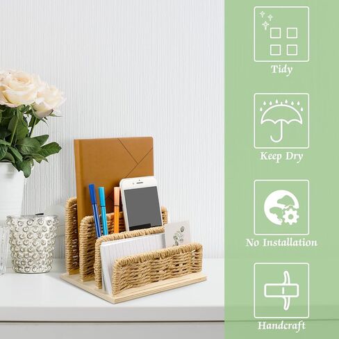 Qunclay Woven Desk Mail Organizer Upright File Holders Vertical Mail Sorter Small Desk File Organizer Letter Paper Organizer Storage Office Desk Accessories Folder File Sorters(Delicate Style) in Saudi Arabia