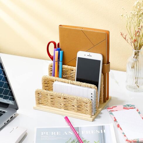 Qunclay Woven Desk Mail Organizer Upright File Holders Vertical Mail Sorter Small Desk File Organizer Letter Paper Organizer Storage Office Desk Accessories Folder File Sorters(Delicate Style) in Saudi Arabia