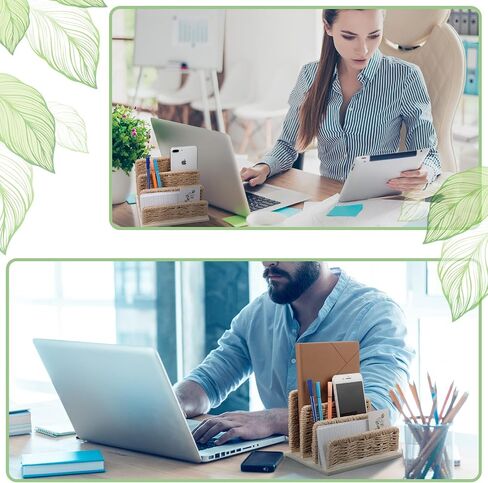 Qunclay Woven Desk Mail Organizer Upright File Holders Vertical Mail Sorter Small Desk File Organizer Letter Paper Organizer Storage Office Desk Accessories Folder File Sorters(Delicate Style) in Saudi Arabia