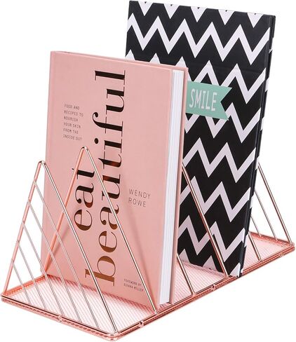 Simmer Stone File Sorter Organizer, 5 Section Magazine Holder Rack, Wire Desk Bookshelf for Mail, Document, Folder, Record and More, Triangle Shape, Rose Gold in Saudi Arabia
