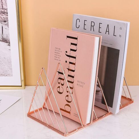 Simmer Stone File Sorter Organizer, 5 Section Magazine Holder Rack, Wire Desk Bookshelf for Mail, Document, Folder, Record and More, Triangle Shape, Rose Gold in Saudi Arabia