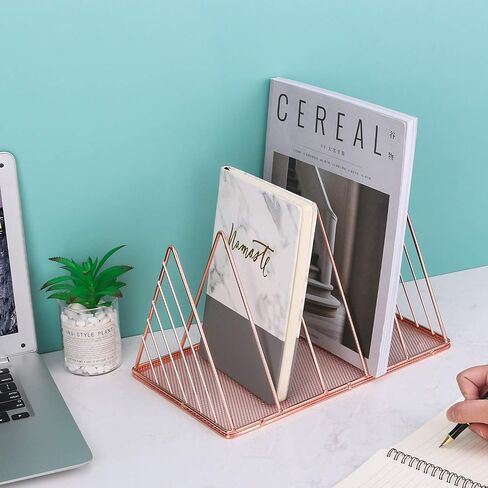 Simmer Stone File Sorter Organizer, 5 Section Magazine Holder Rack, Wire Desk Bookshelf for Mail, Document, Folder, Record and More, Triangle Shape, Rose Gold in Saudi Arabia
