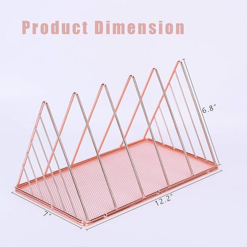 Simmer Stone File Sorter Organizer, 5 Section Magazine Holder Rack, Wire Desk Bookshelf for Mail, Document, Folder, Record and More, Triangle Shape, Rose Gold in Saudi Arabia