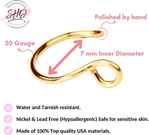 Tiny Fake Clip-on Nose Ring for Non-pierced Nose, perfect for small-average size nose | Comfy, Lightweight Faux Nose Piercing in 14K Gold Filled, 7 mm. in Kuwait