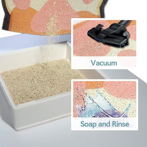 Cute Cat Litter Trapping Mat 31"x19", Traps Mess from Litter Box and Pet Food Bowl, Soft on Kitty Paws, Easy Clean, Anti Slip, Pet Accessories, Door Floor mats - Blackcat in Saudi Arabia