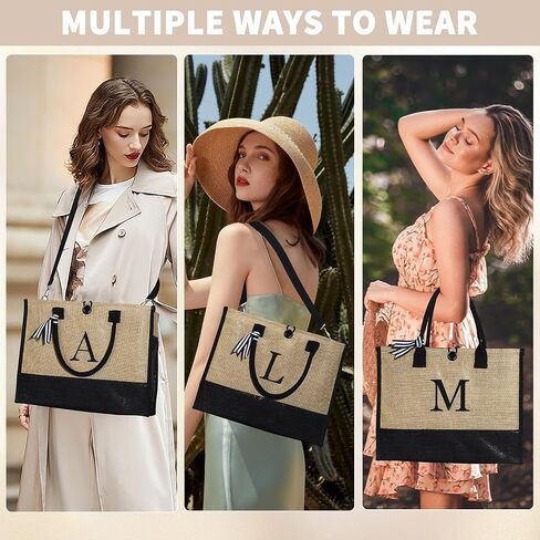 YOOLIFE Christmas Gifts for Women - Initial Jute Tote Bag & Makeup Bag, Birthday Gifts for Women Her Mom Teacher Friend in Saudi Arabia