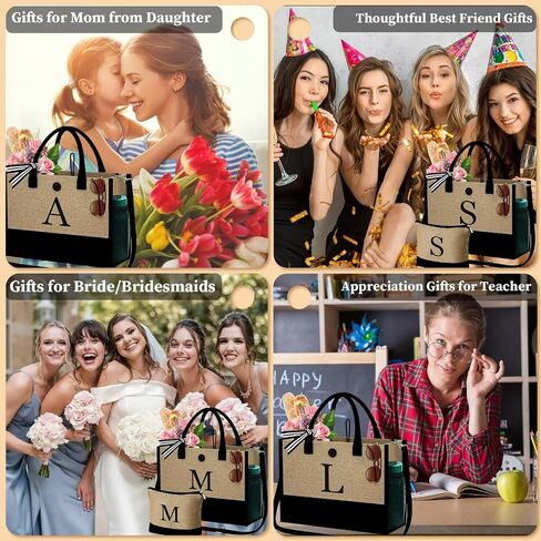 YOOLIFE Christmas Gifts for Women - Initial Jute Tote Bag & Makeup Bag, Birthday Gifts for Women Her Mom Teacher Friend in Saudi Arabia
