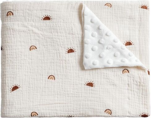 Meracorallo Baby Blankets for Unisex Boys and Girls, Super Soft Nursery Bed Blankets, Printed Throw Blanket with Muslin Cotton Front and Minky Dotted Fleece Backing, 30" x 40", Neutral Stripe in Saudi Arabia