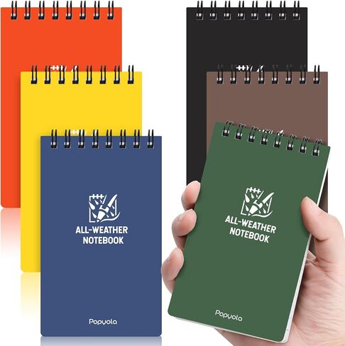 POPYOLA 6 Pack Waterproof Pocket Notebook, 3 x 5 Pocket Notepad, All Weather Small Mini Spiral Notepad with 100 Lined Pages for Outdoor Office School in Kuwait