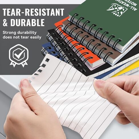 POPYOLA 6 Pack Waterproof Pocket Notebook, 3 x 5 Pocket Notepad, All Weather Small Mini Spiral Notepad with 100 Lined Pages for Outdoor Office School in Kuwait