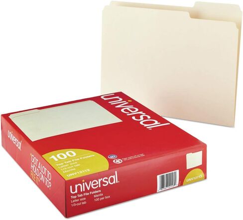 Universal UNV12113EE مجلدات ملفات ذات علامات تبويب علوية متنوعة مقاس 1/3 قطع - مقاس Letter، مانيلا (100/صندوق) in Saudi Arabia