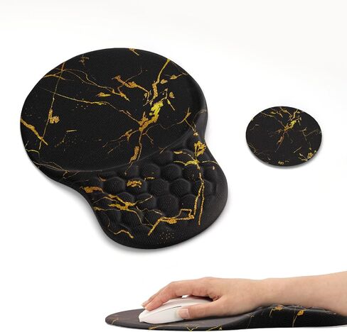 Ospelelf Comfortable Mouse Pad with Wrist Rest, Computer Small Mouse Pad Ergonomic Gaming Mouse Pad with Support, Memory Foam, Non-Slip PU Base for School and Office Supply, Black Gold in Saudi Arabia