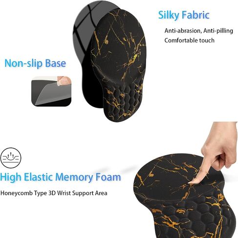 Ospelelf Comfortable Mouse Pad with Wrist Rest, Computer Small Mouse Pad Ergonomic Gaming Mouse Pad with Support, Memory Foam, Non-Slip PU Base for School and Office Supply, Black Gold in Saudi Arabia