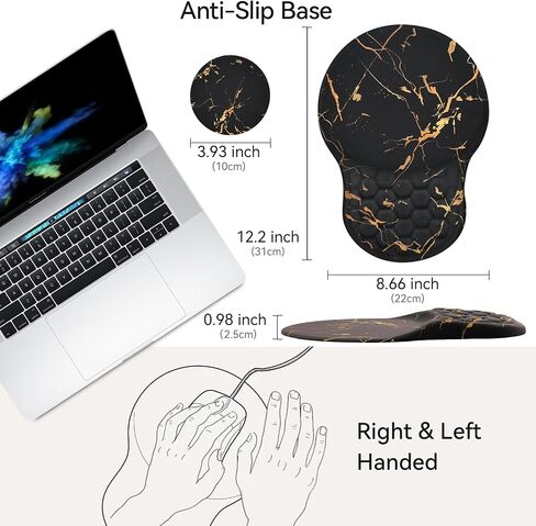 Ospelelf Comfortable Mouse Pad with Wrist Rest, Computer Small Mouse Pad Ergonomic Gaming Mouse Pad with Support, Memory Foam, Non-Slip PU Base for School and Office Supply, Black Gold in Saudi Arabia