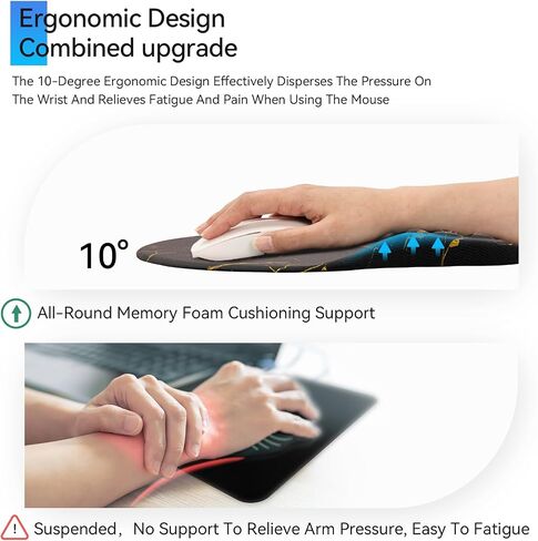 Ospelelf Comfortable Mouse Pad with Wrist Rest, Computer Small Mouse Pad Ergonomic Gaming Mouse Pad with Support, Memory Foam, Non-Slip PU Base for School and Office Supply, Black Gold in Saudi Arabia