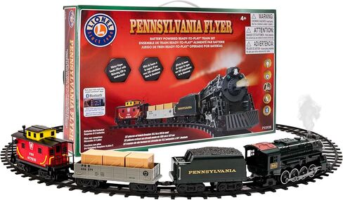 Lionel Battery-Operated Pennsylvania Flyer Freight Toy Train Set with Bluetooth, Locomotive, Train Cars, & Track with Authentic Train Sounds, Lights, & Water Vapor Smoke Effects for Kids 4+ in Kuwait
