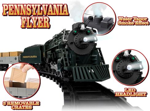 Lionel Battery-Operated Pennsylvania Flyer Freight Toy Train Set with Bluetooth, Locomotive, Train Cars, & Track with Authentic Train Sounds, Lights, & Water Vapor Smoke Effects for Kids 4+ in Kuwait