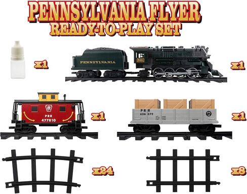 Lionel Battery-Operated Pennsylvania Flyer Freight Toy Train Set with Bluetooth, Locomotive, Train Cars, & Track with Authentic Train Sounds, Lights, & Water Vapor Smoke Effects for Kids 4+ in Kuwait