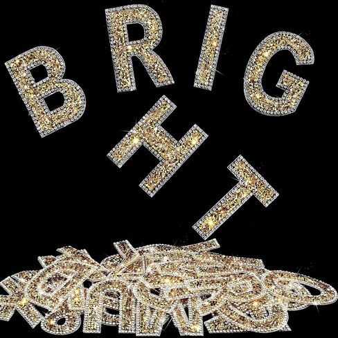 WILLBOND 37 Pieces Rhinestone Letter Stickers Large Glitter Alphabet Crystal Number Self Adhesive Bling Stickers Iron on Letters for Art Crafts Clothing DIY Decors(Gold, White,2.56 Inch) in Saudi Arabia