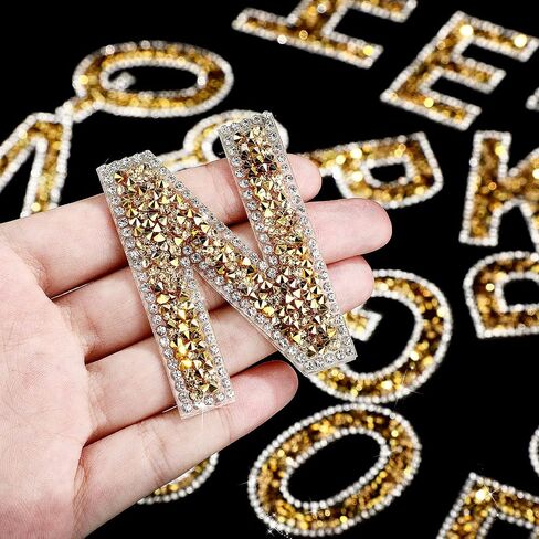 WILLBOND 37 Pieces Rhinestone Letter Stickers Large Glitter Alphabet Crystal Number Self Adhesive Bling Stickers Iron on Letters for Art Crafts Clothing DIY Decors(Gold, White,2.56 Inch) in Saudi Arabia