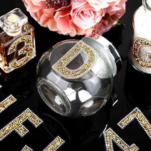 WILLBOND 37 Pieces Rhinestone Letter Stickers Large Glitter Alphabet Crystal Number Self Adhesive Bling Stickers Iron on Letters for Art Crafts Clothing DIY Decors(Gold, White,2.56 Inch) in Saudi Arabia