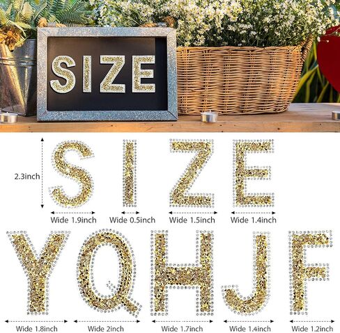 WILLBOND 37 Pieces Rhinestone Letter Stickers Large Glitter Alphabet Crystal Number Self Adhesive Bling Stickers Iron on Letters for Art Crafts Clothing DIY Decors(Gold, White,2.56 Inch) in Saudi Arabia