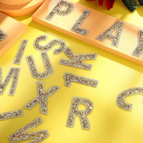 WILLBOND 37 Pieces Rhinestone Letter Stickers Large Glitter Alphabet Crystal Number Self Adhesive Bling Stickers Iron on Letters for Art Crafts Clothing DIY Decors(Gold, White,2.56 Inch) in Saudi Arabia