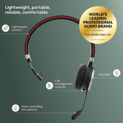 Jabra Evolve 65 SE Mono Wireless Headset - Bluetooth Headset with Noise-Cancelling Microphone, Long-Lasting Battery, and Dual Connectivity - MS Teams Certified, Works with All Other Platforms - Black in Kuwait