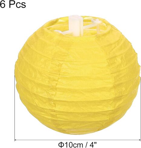 PATIKIL 4 Inch Paper Lanterns, 6 Pack Round Folding Hanging Lamp Shade for Wedding Home Party Festival Celebration, Yellow in Kuwait