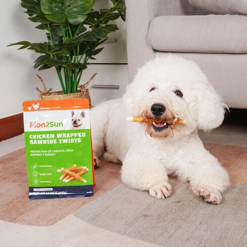 MON2SUN Dog Treats, Rawhide Twist Chicken Hide Sticks, Suitable for Puppy and Small Dogs, 5 Inch (Chicken, Pack of 40) in Kuwait