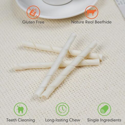 MON2SUN Dog Rawhide Twist Sticks Natural 5 Inch Thin Sticks Rawhide Chews Treats for Puppy and Small Dogs 60 Count, 12.7oz in Saudi Arabia