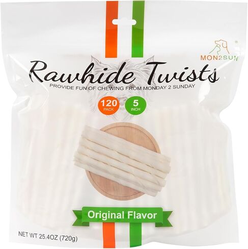 MON2SUN Dog Rawhide Twist Sticks Natural 5 Inch Thin Sticks Rawhide Chews Treats for Puppy and Small Dogs 60 Count, 12.7oz in Saudi Arabia