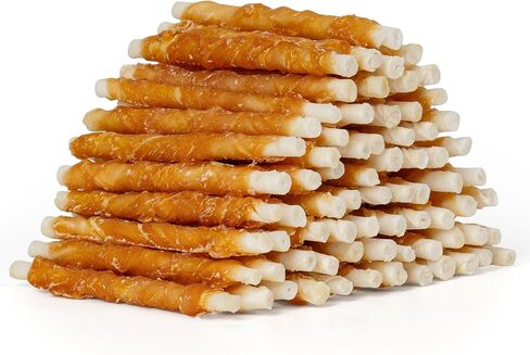 MON2SUN Dog Treats, Rawhide Twist Chicken Hide Sticks, Suitable for Puppy and Small Dogs, 5 Inch (Chicken, Pack of 40) in Kuwait