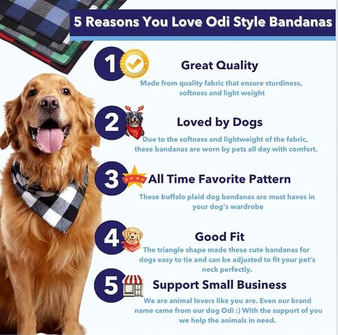 Dog Bandana 4 Pack - Dog Bandanas Boy, Girl, Premium Durable Soft Lightweight Fabric, Buffalo Plaid Scarf for Medium and Large Dogs Pets, Black and White, Red, Green, Blue, Large in Kuwait