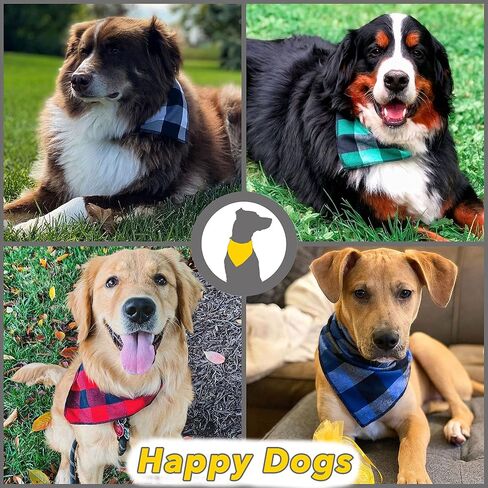 Dog Bandana 4 Pack - Dog Bandanas Boy, Girl, Premium Durable Soft Lightweight Fabric, Buffalo Plaid Scarf for Medium and Large Dogs Pets, Black and White, Red, Green, Blue, Large in Kuwait