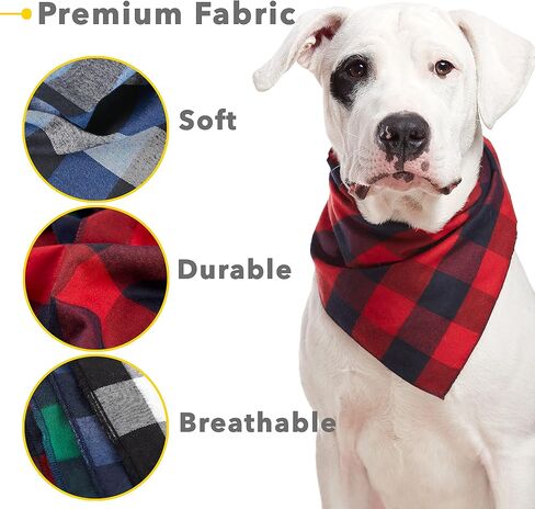 Dog Bandana 4 Pack - Dog Bandanas Boy, Girl, Premium Durable Soft Lightweight Fabric, Buffalo Plaid Scarf for Medium and Large Dogs Pets, Black and White, Red, Green, Blue, Large in Kuwait