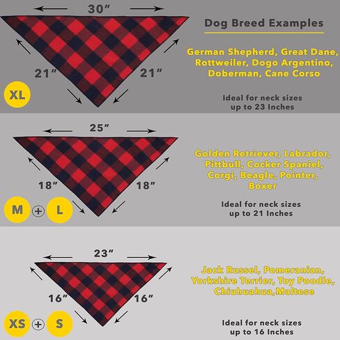 Dog Bandana 4 Pack - Dog Bandanas Boy, Girl, Premium Durable Soft Lightweight Fabric, Buffalo Plaid Scarf for Medium and Large Dogs Pets, Black and White, Red, Green, Blue, Large in Kuwait