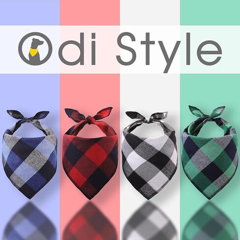 Dog Bandana 4 Pack - Dog Bandanas Boy, Girl, Premium Durable Soft Lightweight Fabric, Buffalo Plaid Scarf for Medium and Large Dogs Pets, Black and White, Red, Green, Blue, Large in Kuwait